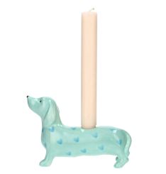 Gift Company Mignon Kerzenhalter Dackel mit Herzen türkis 