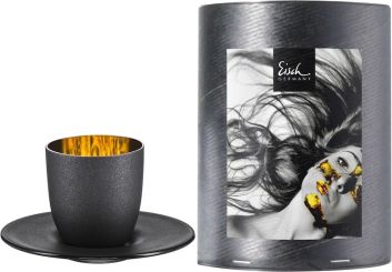 Eisch Cosmo Gold Espresso 109/6 mit Untersetzer In Geschenkröhre 