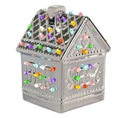 Gift Company Luce Lebkuchenhaus mit LED Porzellan silber 