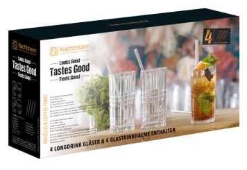 Nachtmann 9-tlg. Set LD Set/4 + 4 Glastrinkhalme + Reinigungsbürste 7573/8-tlg. Tastes Good 
