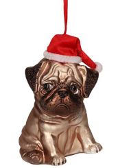 Gift Company Hänger Bulldogge mit Weihnachtsmütze hellbraun 