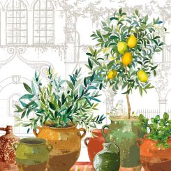 Garnier-Thiebaut Serviette Jardin Provencal Olive 45x45 Cm 50% Leinen/50% Baumwolle 