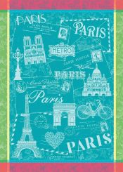 Garnier-Thiebaut Geschirrtuch Carte De Paris Emeraude 56x78 Cm 100% Gekämmte 