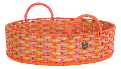 Handed By Tablett rund D 34 cm mit Griffen Poppy fuchsia pink and orange 