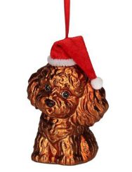 Gift Company Hänger Pudel mit Weihnachtsmütze braun 