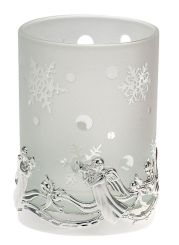 Hermann Bauer jun. Teelichthalter Engel weißes Glas, H9,5 cm, Ø 7,5 cm versilbert 