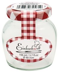 Einkochwelt Glas oval mit Schraubdeckel 106 ml TO48 