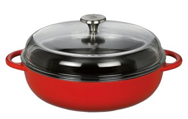 Küchenprofi Bauernpfanne mit Hohem Glasdeck. 24 cm Classic Red Provence 