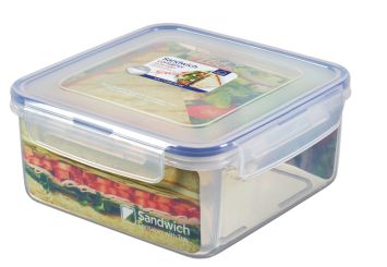 Lock & Lock Frischhaltebox 1,2 L Classic ToGo Sandwichbox 166x166x76 mm Sandwich Einsatz 
