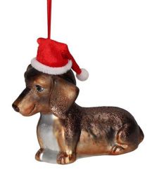 Gift Company Hänger Dackel mit Weihnachtsmütze braun 
