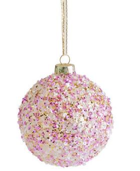 Gift Company Seoul Weihnachtskugel 8cm Pailetten Glitzer rosa/silber 
