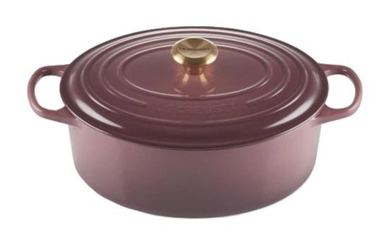 Le Creuset Gourmet-Bräter Oval Signature 27 cm Fig mit Goldknopf Gusseisen 