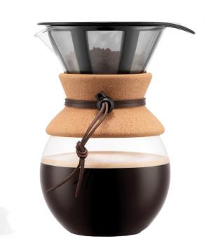 Bodum Kaffeebereiter mit Permanent-Kaffeefilter 8 Tassen 1 L Edelstahl Pour Over Kork 