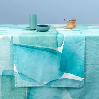 Garnier-Thiebaut Tischläufer Aqua Mineral 50x155 Cm 50% Leinen/50% Baumwolle 