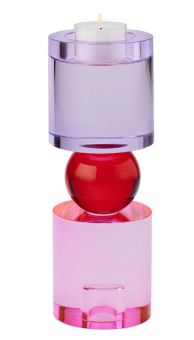 Gift Company Sari Kristallglas Kerzen-/Teelichthalter M (H21 5 cm) rund rosa/rot/flieder gs 