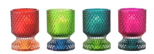 Gift Company Jacquard Kerzenhalter/Teelichthalter 4fach sortiert Rautenschliff grün/blau/rot/pink gs 