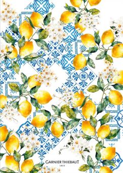 Garnier-Thiebaut Geschirrtuch Citrons Azulejos Bleu 50x70 Cm 50% Leinen/50% 