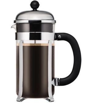 Bodum French-Press-Kaffeebereiter mit Soft-Grip-Henkel und -Knauf 8 Tassen 1 L Chambord schwarz 