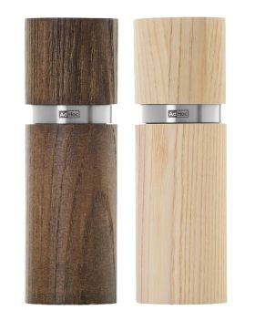 AdHoc Pfeffer- / Salzmühle Textura Antique, Braun&weiß, CeraCut® Ceramic Mahlwerk, Eschenholz/Edelstahl, D 5 Cm, H 15 Cm 