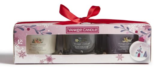 Yankee Candle Geschenk-Set mit 3 Votivkerzen (je 1x White Spruce & Grapefruit, 1 x Silver Sage & Pine, 1x Smoked Vanilla & Cashmer 