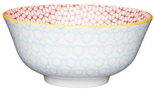KitchenCraft Bowl 15,5 cm mit blauem geometrischem Muster 