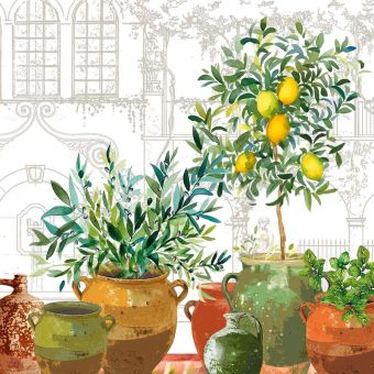 Garnier-Thiebaut Serviette Jardin Provencal Olive 45x45 Cm 50% Leinen/50% Baumwolle 