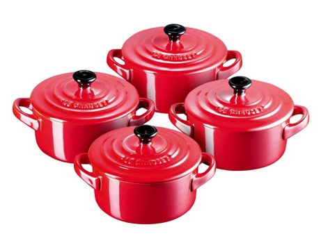 Le Creuset Mini Cocotte 4er Set Metallics Kirschrot 