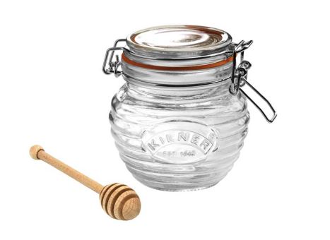 Kilner Honigtopf mit Honiglöffel mit Bügelverschluss in Geschenkbox, 11,6x12,2x10 cm 