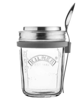 Kilner Frühstücksglas (350 ml) mit Deckel, Messbecher, Löffel und Rezeptbuch, 14x11x20 cm 