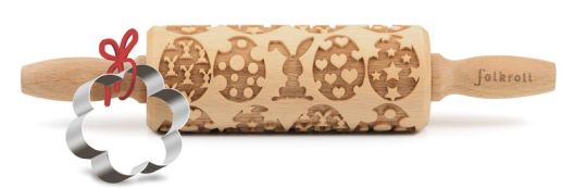 Folkroll 3D-Motiv-Teigrolle 23cm Happy Easter inkl. Ausstecher 