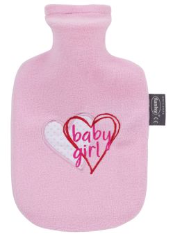 Fashy Wärmflasche mit Fleecebezug und Stickerei Herz rosa 0,8 l 