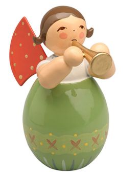 Wendt & Kühn Engel mit Flöte in grünem Ei mit Musterung (Haare blond oder braun) 