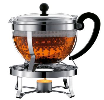 Bodum Teebereiter mit Plastikfilter 1,3 L mit Rechaud Chambord Set verchromt 