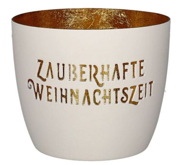Gift Company Madras Windlicht M Motiv: Zauberhafte Weihnachtszeit weiß/gold 