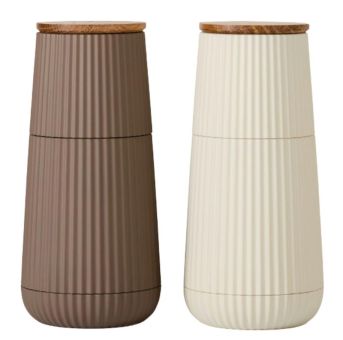 AdHoc Set Pfeffer- und Salzmühle ScapeH 12,3 cm dark beige&light beige Kunststoff/Eichenhol 