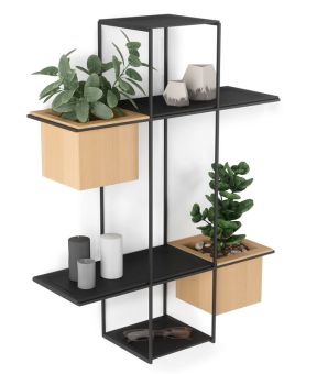 Umbra Multi-Regal Cubist schwebend mit integrierten Pflanzentöpfen schwarz 
