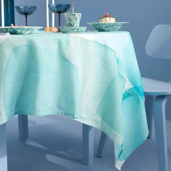 Garnier-Thiebaut Tischdecke Aqua Mineral 155x225 Cm 50% Leinen/50% Baumwolle 