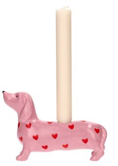 Gift Company Mignon Kerzenhalter Dackel mit Herzen rosa 
