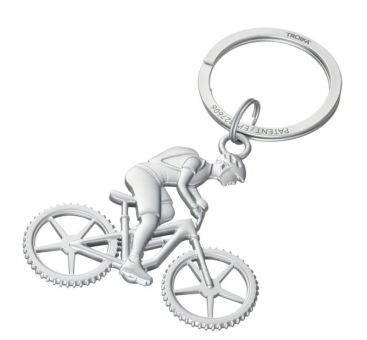 Troika Schlüsselanhänger Fahrradfahrer verchromt matt silberfarben 