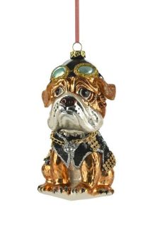 Gift Company Hänger Bulldogge mit Brille und Kette braun/schwarz 