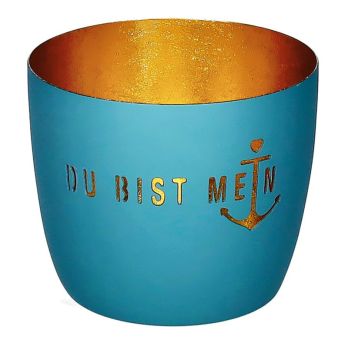 Gift Company Madras Windlicht M Motiv: Du bist mein Anker powder blue/gold 